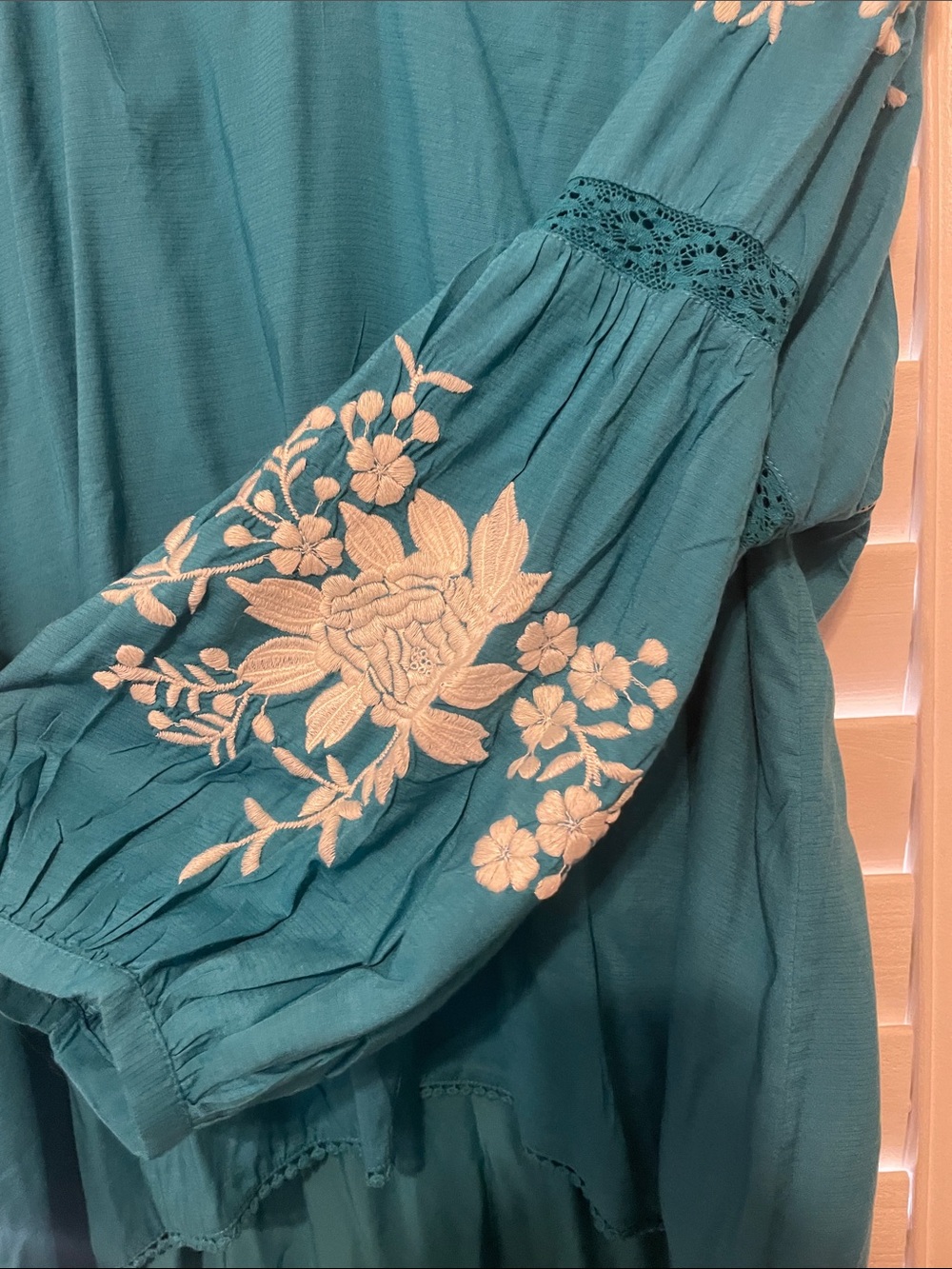 Sundance Teal Embroidered V-Neck Tunic - Picture 3 of 5